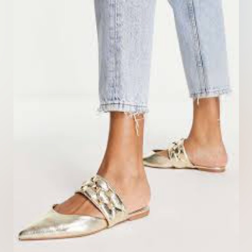 ASOS Leah Studded Pointed Toe Flat Gold Size 9